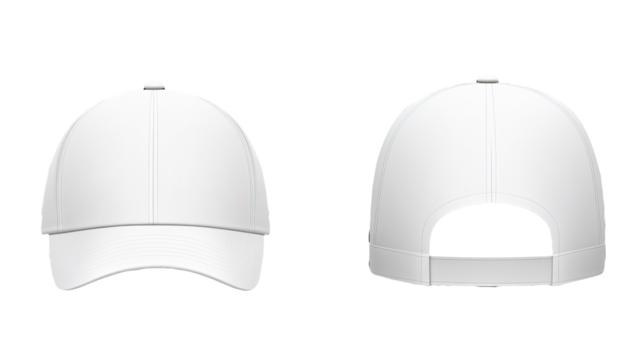 White baseball cap mockup, front & back views, design template