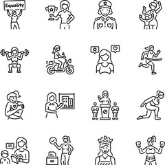 Set of Feminist Revolution Linear Style Icons 

