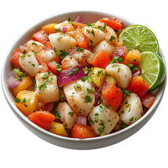 A Caribbean Conch Salad with Diced Peppers and a Bowl of Potato Salad Isolated on Transparent Background