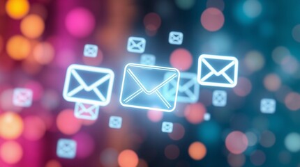 illustration de mails bleus avec flare rose en arrière plan