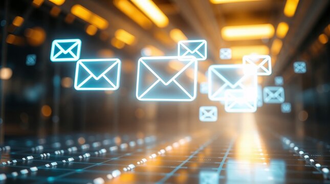 illustration de mails bleus sou &eacute;clairage n&eacute;ons jaunes