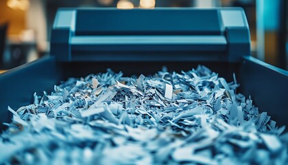 Shredded documents in office bin