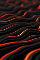 Abstract 3D Waves with Red Glowing Highlights, Dark Artistic Texture