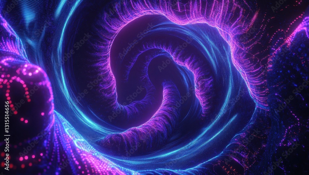 Poster abstract vibrant swirling tunnel with neon lights and glowing particles creating a mesmerizing visua