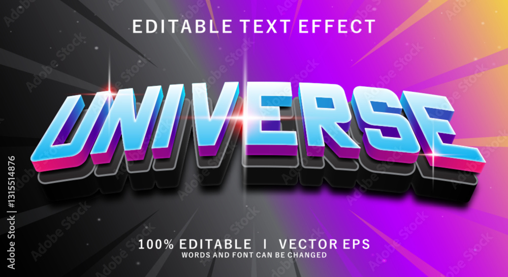 Poster universe 3d vector text effect with modern style design