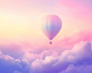 Naklejka premium Serene hot air balloon journey dreamy sky digital art tranquil atmosphere aerial view adventure in the clouds