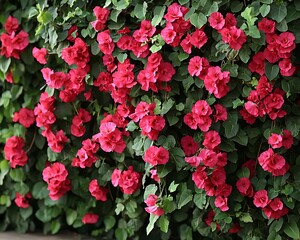 Fototapeta premium Crimson Bougainvillea Wall for Lush Garden.