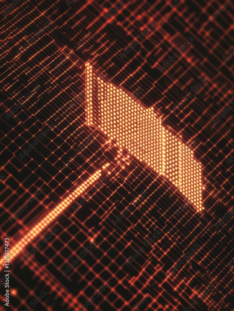 Fototapete Cursor icon representing computer services on a pixelated grid background with space for text