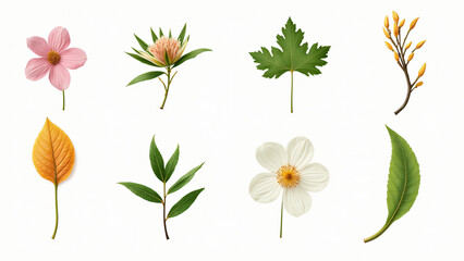 Obraz premium collection of leaf and flower on white background ,seamless pattern background ,isolated on white , 