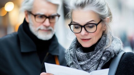 Mature Couple Reading a Map Together in Urban Setting