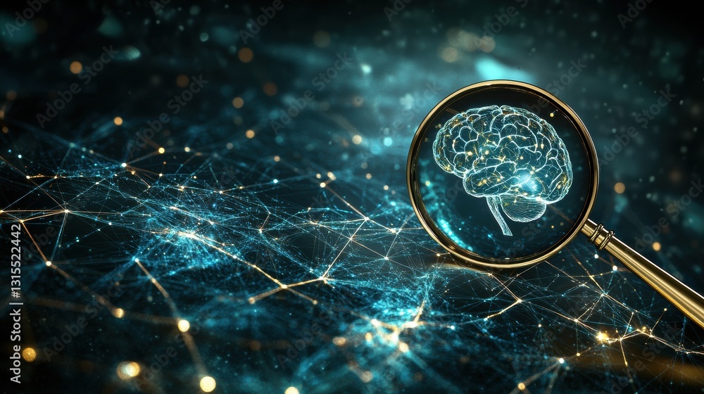 Poster magnifying glass reveals intricate connections of an ai brain showcasing transparency and oversight 