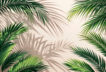 Obraz premium Minimalist summer design with palm leaf shadows. Perfect for summer sale ads, featuring vibrant tropical elements, soft lighting, and a modern, clean vector illustration style