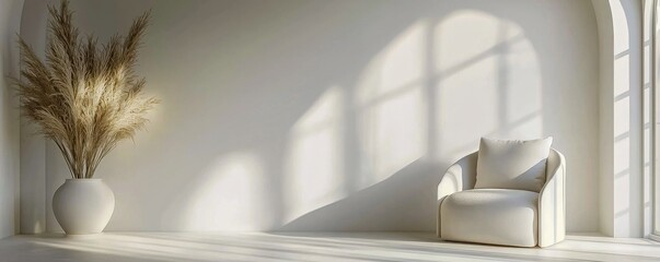 Modern interior room design featuring a stylish white sofa and chair complemented by elegant furniture and decorative elements on the wall for a cozy home living space.