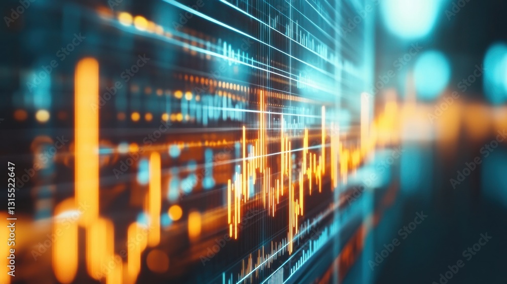 Fototapete Abstract Digital Data Visualization with Colorful Lines and Lights