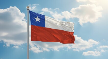 Waving A Chile Flag In Blue Sky with Copy space, National day Of Chile 