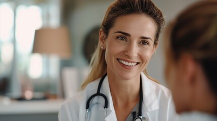 A healthcare professional discusses medical concerns with a patient in a welcoming clinic environment, fostering a positive atmosphere