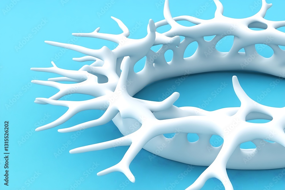 Poster 3d rendering abstract shape of white branching ring structure