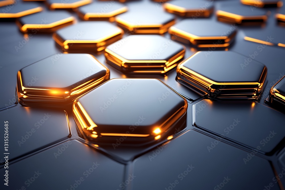 Poster abstract metallic hexagons, creating a futuristic and elegant background