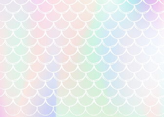 Gradient mermaid background with holographic scales.