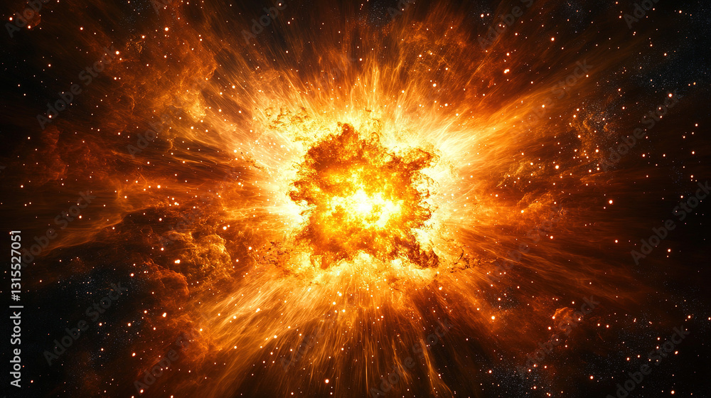 Poster cosmic explosion of a supernova outer space digital art stellar environment wide-angle view universe