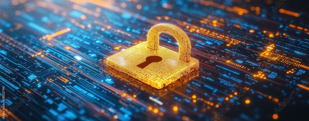 Poster digital lock symbolizing cybersecurity concepts and data protection in a modern technological enviro