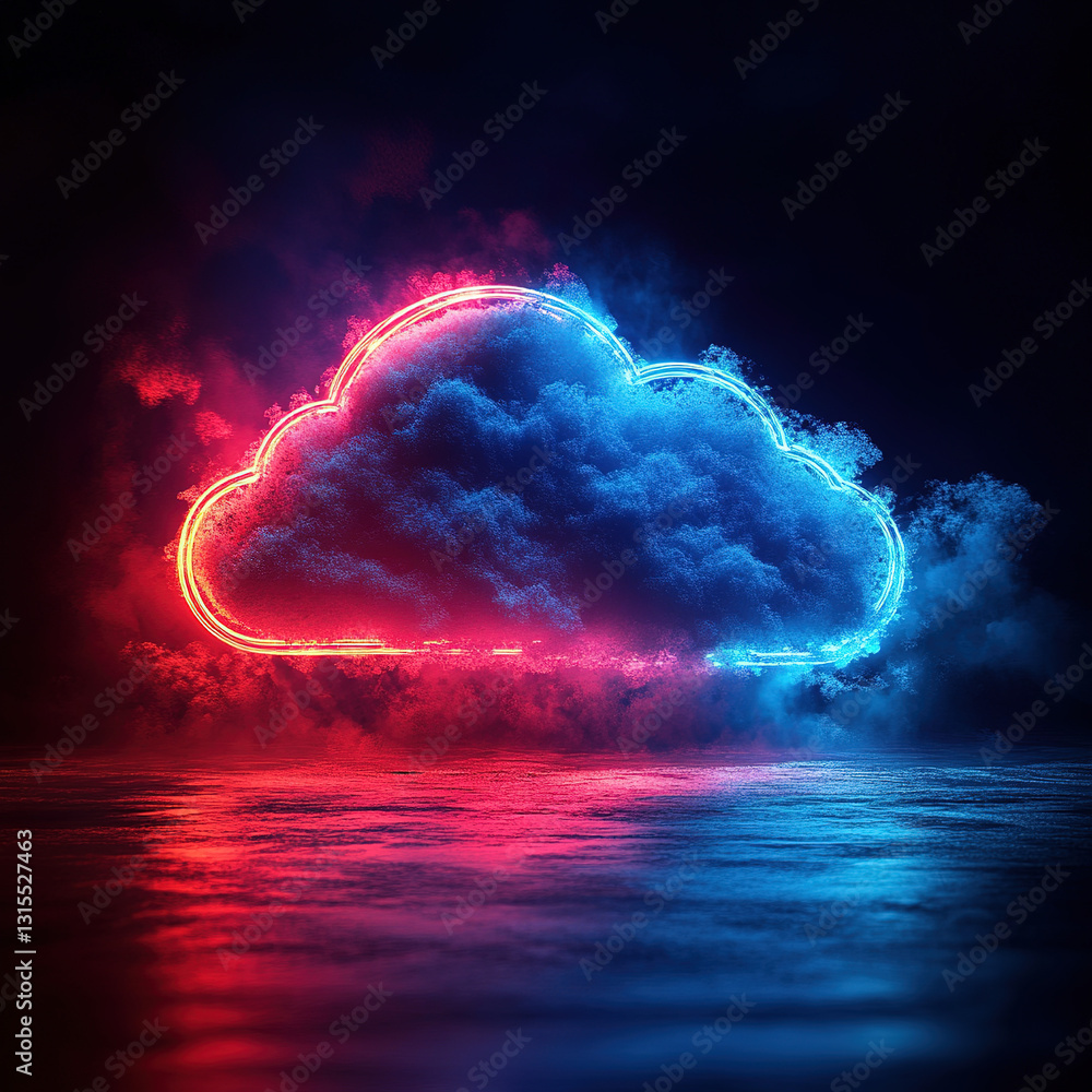 Poster dynamic cloud design in neon colors digital art futuristic environment abstract viewpoint cloud comp