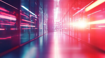 Naklejka premium Futuristic Abstract Corridor with Blurry Lights and Reflections