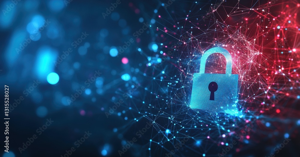 Aufkleber digital security concept featuring a glowing padlock amidst a colorful network of data connections r