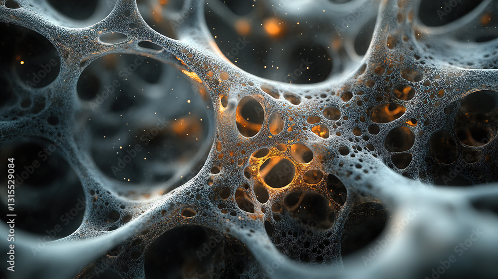 Poster intricate microbial patterns in a 3d environment abstract science visualization close-up view