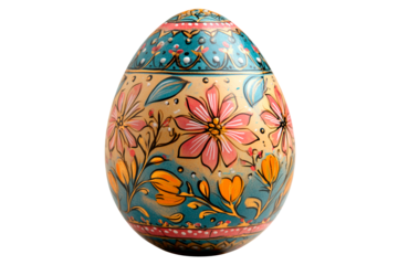 Decorative Easter egg with colorful floral patterns isolated on transparent background