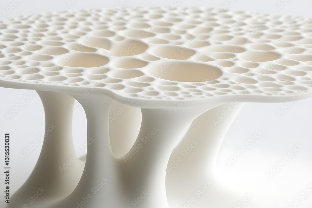 Poster modern white table with intricate cellular pattern surface design