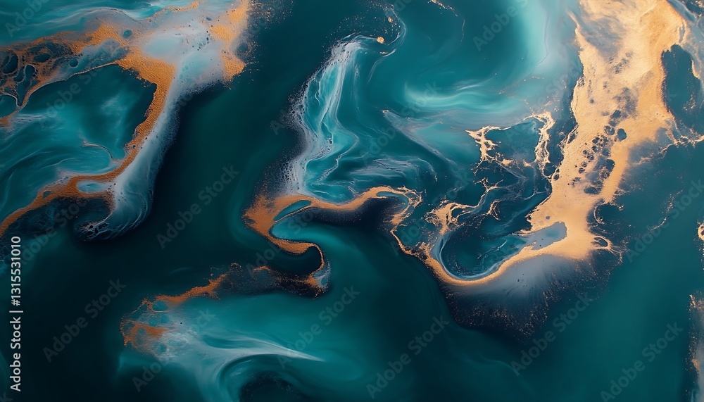 Poster swirling teal and gold abstract artistic rendering creates an interesting visual effect