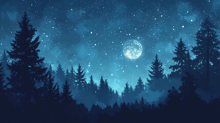 Starry night sky over forest landscape nature scene dark blue environment tranquil viewpoint dreamy concept