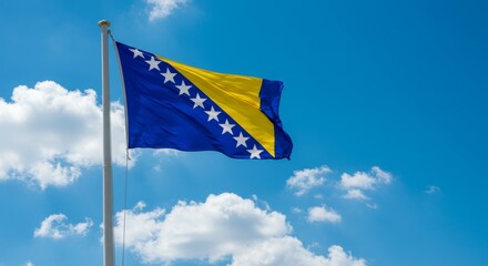 Waving Flag of Bosnia and Herzegovina in Sky 