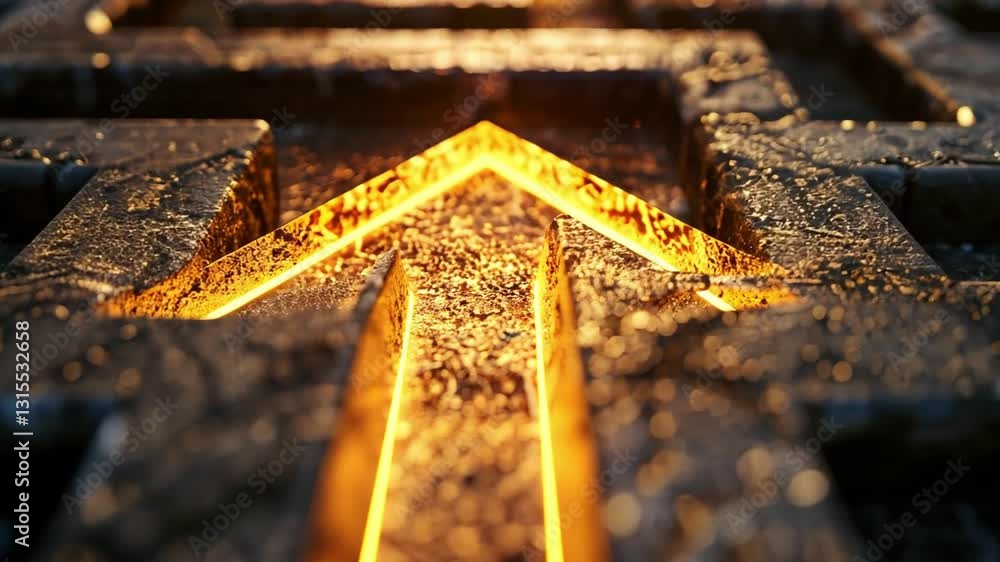 Aufkleber glowing arrow of textured metal points upward, symbolizing progress and direction with warm light co