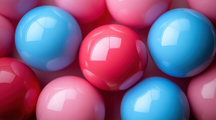 Colorful glossy balls in pink and blue shades arranged in a playful pattern