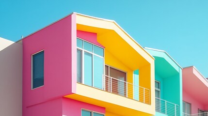 Vibrant Colorful Houses Under Sunny Sky