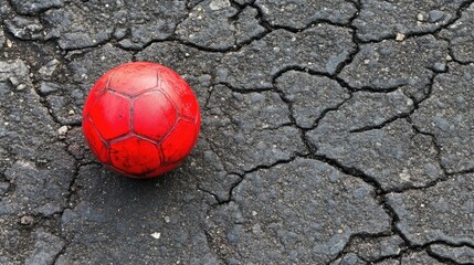 A football on a cracked asphalt street, representing street football culture.