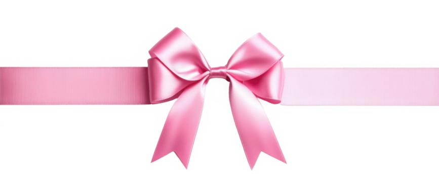 Elegant pink ribbon with a bow isolate on transparent background, png, cutout 
