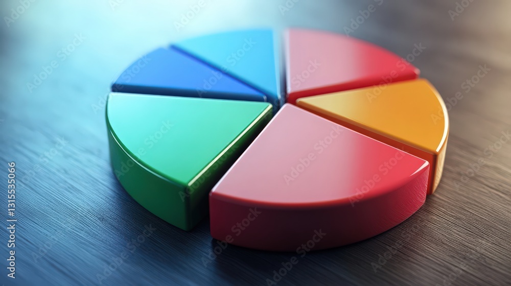 Aufkleber colorful segmented pie chart presentation on a subtle wooden background
