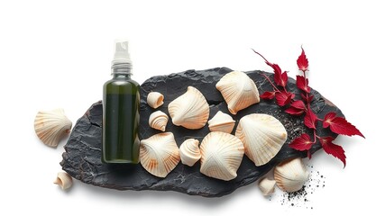 Aromatic Spray, Seashells, Obsidian, Charcoal Crimson, Intersecting Lines, Pale Wash