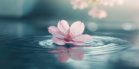 Tranquil blossom on water with ripple effects in nature inspired setting