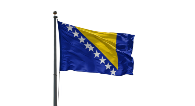 Bosnia and Herzegovina Flag Waving isolated on transparent background, PNG 