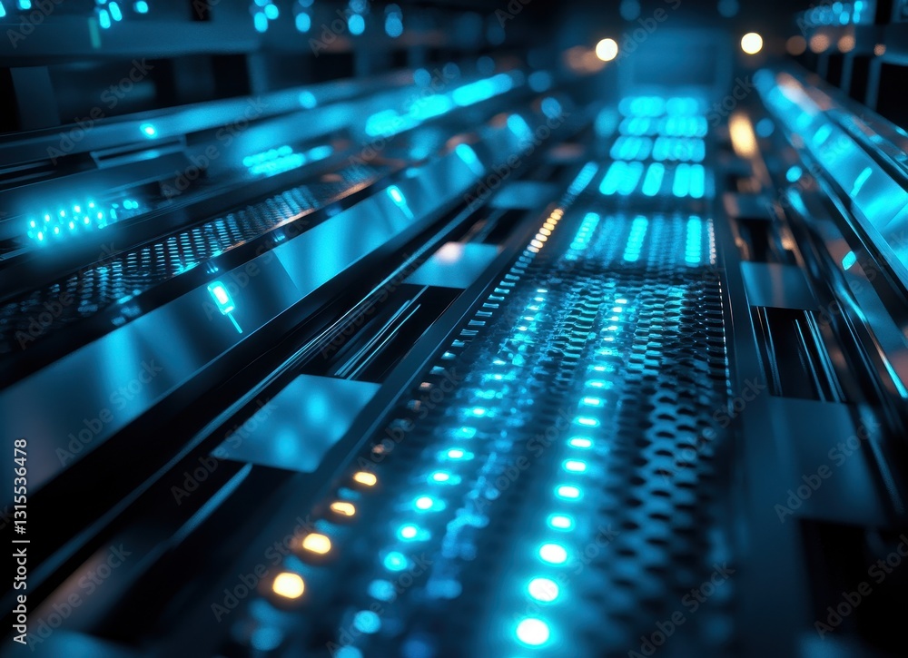 Aufkleber futuristic abstract background with glowing blue lights, digital patterns, and sleek metal surfaces 