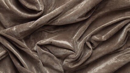 A taupe velour fabric background. Beautiful taupe velvet fabric with folds background. Luxurious crushed velvet fabric.