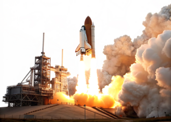 Space shuttle launch isolated on white background.AI Generated 