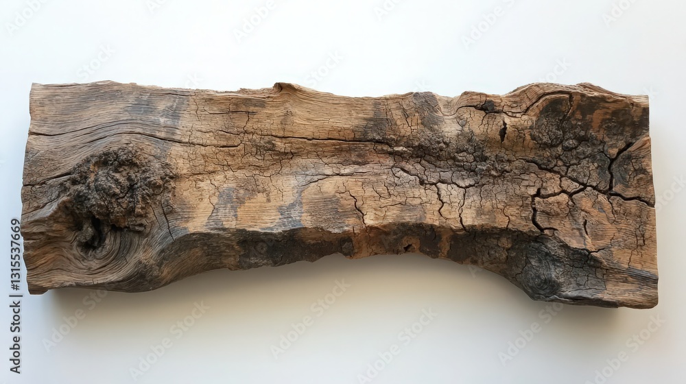 Poster old weathered timber log with visible cracks and knots on neutral backdrop