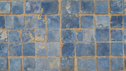 Obraz premium Old, broken blue tile floor
