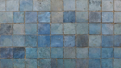 Obraz premium Old, broken blue tile floor