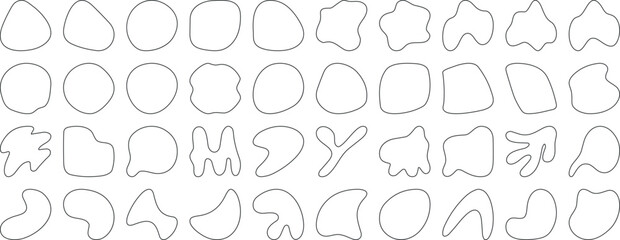 Obraz premium Black blob shapes, abstract organic forms, vector illustration. Modern blob shape design elements isolated on white background. Unique, artistic, creative, trendy, stylish